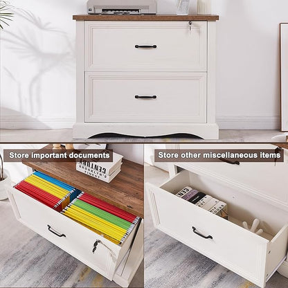 34.6" Farmhouse File Cabinet,Wood File Cabinet with Hanging File Folders,Top Drawer Lockable,Lateral Filing Cabinet for Home Office Compatible with Letter/Legal/A4 Size (2)