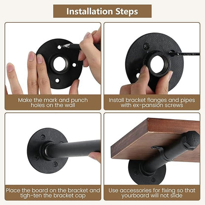 Industrial Black Iron Pipe Shelf Brackets 10 Inch Wall Mount DIY Shelving Brackets Pipe Decor Wall Rustic Clothing Rack 6 Pack, Hardware Included