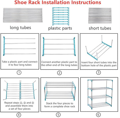 3-Tier Stackable Small Shoe Rack, Lightweight Shoe Shelf Storage Organizer for Entryway, Hallway and Closet(Blue)