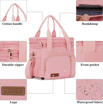 MIYCOO Lunch Bag & Lunch Box for Women Men Double Deck - Leakproof Insulated Soft Large Adult Lunch Cooler Bag for Work, Beach, Picnic, Camping, Travel (Pink,15L)