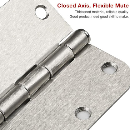 18 Pack Brushed Nickel Door Hinges 3 1/2 Inch Interior Door Hinges 3.5 Inch Rounded 5/8” Radius Corners No-Squeak Sturdy Flat Iron Construction Standard Residential Hardware for Bedroom Home Indoor