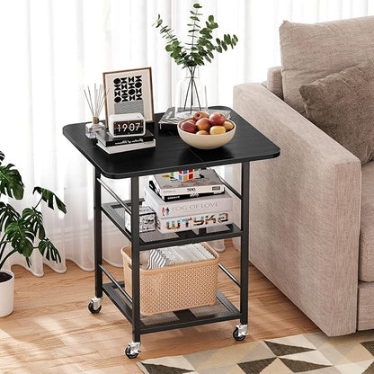 Snughome 3-Tier Printer Stand, 19.7" D×23.6" W×26.5" H Extra Large Printer Table with Storage Shelves, Rolling Cart with Lockable Wheels for Home Office, Black