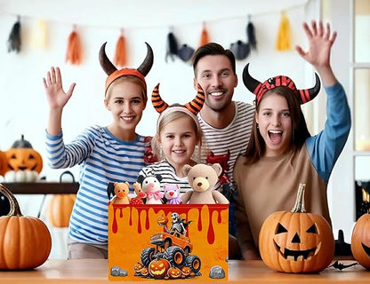 Large Halloween Themed Candy Gift Boo Basket for Kids Baby Personalized Adults Storage Bin Fall Decor(Skeleton Monster Truck)