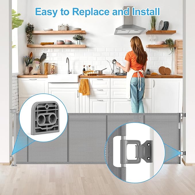 EZIGO Retractable Baby Gates Replacement Parts, Full Set Wall Mounting Accessories Including Brackets, Latches, Screws for 120 inch Extra Wide Baby Gate Pet Gate Mesh Gate Retractable Dog Gate, Gray