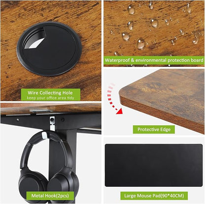 farexon Electric Standing Desk 63 x 24In with Outlets,Rolling Stand up Desk with Oversized Mouse Pad, 2 USB Ports & 3 Power Outlets, 4 Caster, 4 Preset Heights Easy to Set for Home Office(Brown)