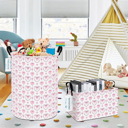 LANGYASHAN Laundry Basket Canvas Fabric Collapsible Organizer Basket for Storage Bin Toy Bins Gift Baskets Bedroom Clothes Children Nursery Hamper (Pearl Heart)