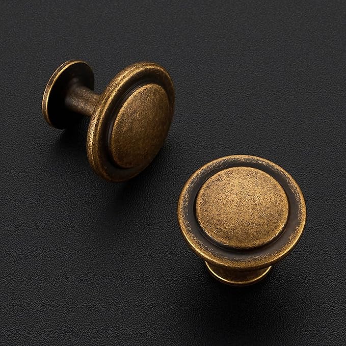 Ravinte 30 Pack 1-1/4 Inch Kitchen Cabinet Knobs Antique Brass Zinc Pulls Door Handles for Dresser Drawers