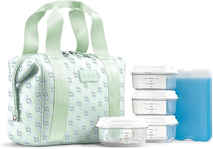 Fit & Fresh Neoprene Lunch Bag For Women, Insulated Womens Lunch Bag For Work, Tear & Stain Resistant Large Lunch Box For Women With Containers and Ice, Machine Washable Remi Bag, Sage Flower