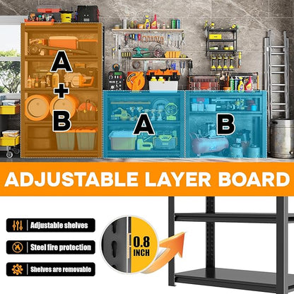 39.4" W Garage Shelves Heavy Duty, 5 Tier Adjustable Shelving Unit, 2500LBS Load Capacity, Metal Storage Rack for Garage Organization, Basement, 39.4" W x 18" D x 71.2" H