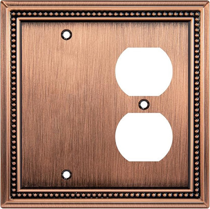 Henne Bery Sunken Pearls Heavy Duty Decorative Wall Plate Switch Plate Outlet Cover (Blank/Duplex, Antique Copper)