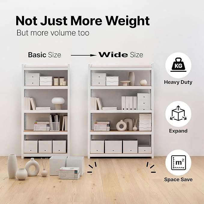 HOMEDANT House 5 Tier Heavy Duty Garage Shelving Adjustable Metal Rack Storage Shelves Standing Shelf Unit Organizers Pantry Closet Office (2, White, 48.1" W x 16.5" D)