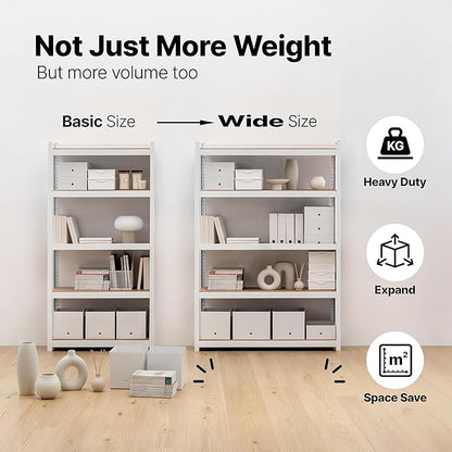 HOMEDANT House 5 Tier Heavy Duty Garage Shelving Adjustable Metal Rack Storage Shelves Standing Shelf Unit Organizers Pantry Closet Office (2, White, 48.1" W x 16.5" D)