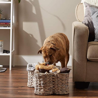 Bone Dry Pet Storage Collection, Bone Shape Hyacinth Toy Basket, White Wash, Large - 24x15x9"