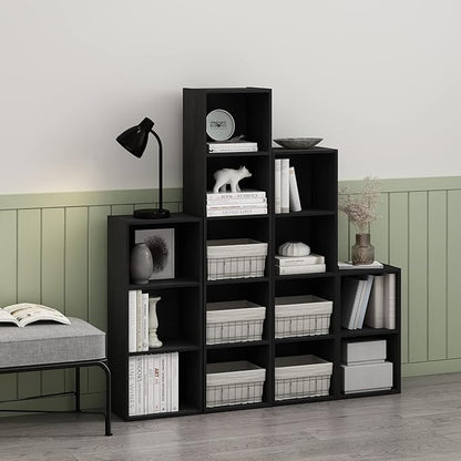 Furinno PASIR Book Shelf, 2-Tier Modern Bookshelf, Open Shelves Bookcase 9 x 12 x 21, for Living Room, Bedroom, Home Office, Blackwood
