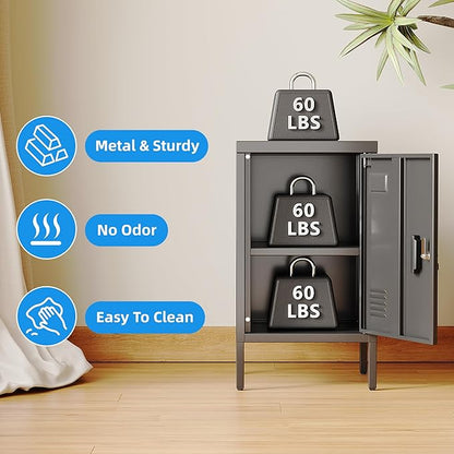 24.4" H Metal Locker Storage Cabinet with Adjustable Shelf, 1 Door Small Storage Cabinet with Adjustable Leveling Foot for Home,Office, Kids Locker,Assembly Required,Balck