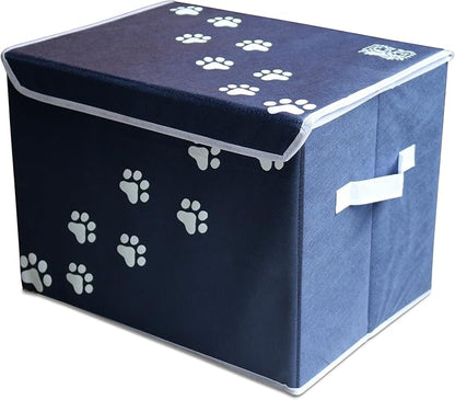 Feline Ruff Large Dog Toys Storage Box 16" x 12" Pet Toy Storage Basket with Lid. Perfect Collapsible Canvas Bin for Cat Toys and Accessories Too! (Blue)