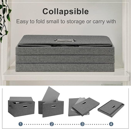 Medium 15" 21 Quart Collapsible Stackable Storage Bins with Lids, 5 Packs Grey Foldable Fabric Closet Boxes Heavy-duty Linen Cube Baskets Container for Bedroom Office (15 x 11 x 8)