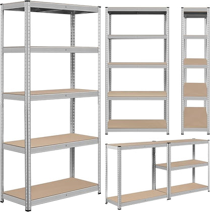 Topeakmart 5-Tier Utility Shelves, Metal Storage Shelves Unit Adjustable Garage Storage Racks Heavy Duty Shed Shelving- Silver, 35.5 x 16 x 71 Inch