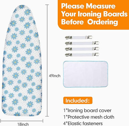 Ironing Board Cover and Pad, 21x54 Extra Large Thick Iron Padding, Scorch & Stain Resistant Ironing Board Cover, Heavy Duty Iron Board Padded with Adjustable Fasteners Durable Elastic Edge, Daisy