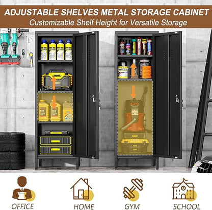 47.24" Metal Storage Locker with Lockable, Employees Metal Steel Locker with 1 Door ＆ 3 Adjustable Shelves, Small Locker Storage Cabinets for Home, School, Office, Gym (Black)