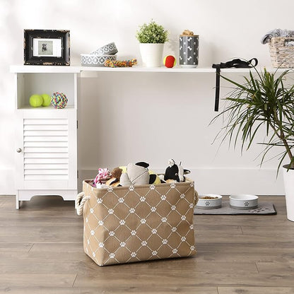 Bone Dry Pet Storage Paw and Bone, Trellis Collection, Medium Rectangle, 16x10x12, Taupe