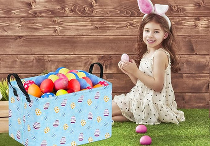 KUNRO Bunny Easter Eggs Basket Storage Basket Gift Shelf Basket Storage Bin, Nursery Basket Organizer Box for With Handles for Room Deco