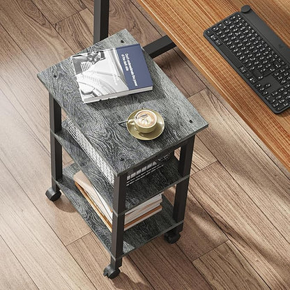 TUTOTAK 3 Tier Printer Stand, Rolling Printer Cart with Power Outlets and USB Ports, Mobile Printer Table with Wheels, for Under Desk, Office, Home, Charcoal Grey PS02BY001