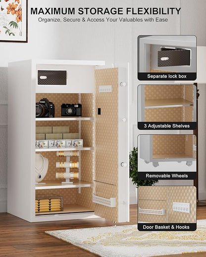 TIGERKING 11.5 Cu Ft Large Heavy Duty Home Security Safe – Digital Touchscreen Lock, Anti-Theft, Adjustable Shelves, Easy to Use, Jewelry & Valuables, Ideal for Home or Office (White, Modern Design)
