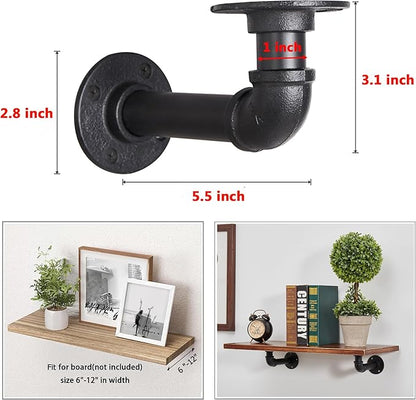 Industrial L Pipe Shelf Brackets for 6-12 In Depth Wood,Heavy-Duty 3/4" Iron,Wall Mount Floating Shelf Bracket L Metal Pipe Shelving Brackets for Wood-Black DIY Pipe Shelves(5.5*3.1 Inch 10 Pack)