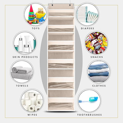 HOMELUX THEORY UPGRADED 6 Tiers Over The Door Organizer Hanging - 100D EXTRA THICK & 50lbs HUGE CAPACITY, 12 Side Mesh Pockets Over The Door Shoe Organizer, Hanging Closet Organizer (Ivory, 2pc)