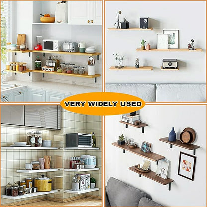 Alise 4 PCS L Brackets Heavy Duty Corner Bracket, 3.2 X3.2 Inch Black Floating Shelf Brackets for Shelves, Stainless Steel L Shape Wall Mounting Brackets, Metal L Joint Angle Bracket for Wood Shelving