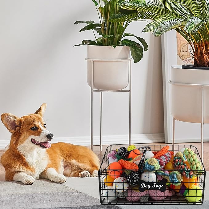 Large Dog Toy Basket Metal,Pet Storage Toys Box Metal Organizer Bin Dogs Wire Rack Container for Food Baskets Living Room Bins Plastic Supplies Boxes Puppy Cat Chest Organizers Food Storage
