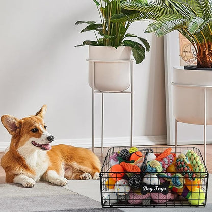 Large Dog Toy Basket Metal,Pet Storage Toys Box Metal Organizer Bin Dogs Wire Rack Container for Food Baskets Living Room Bins Plastic Supplies Boxes Puppy Cat Chest Organizers Food Storage