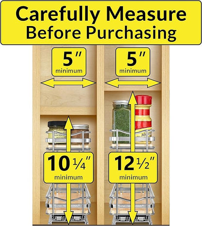LYNK PROFESSIONAL® Élite™ Pull Out Spice Rack Organizer for Inside Kitchen Cabinets - 4-3/8 inch Wide - Slide Out Drawer – Wood/Chrome Sliding Spice Organization for cabinet - Spice Racks - 2 Tier