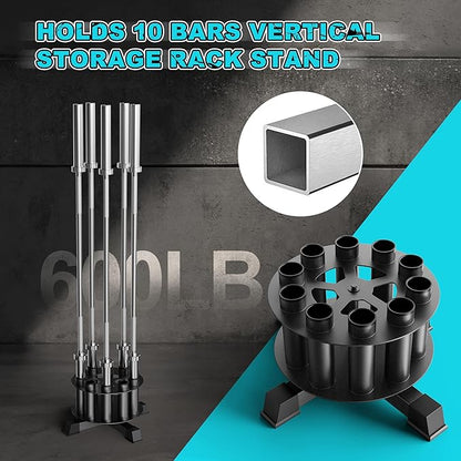 EVERYMATE Vertical Barbell Holder : Rotatable Barbell Holder Floor Stand, Heavy Duty Barbell Rack Stand Fit 2-Inch Olympic Bars, Curl Bars, Triceps Bars Home Gym Organizer Barbell Storage