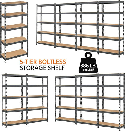 Topeakmart 5-Tier Utility Shelves, Metal Storage Shelves, Adjustable Shelving Units, Boltless Assembly, Garage Shelves Shed Shelving for Warehouse Garage Shed Basement- Dark Gray, 27.5 x 12x 60 Inch