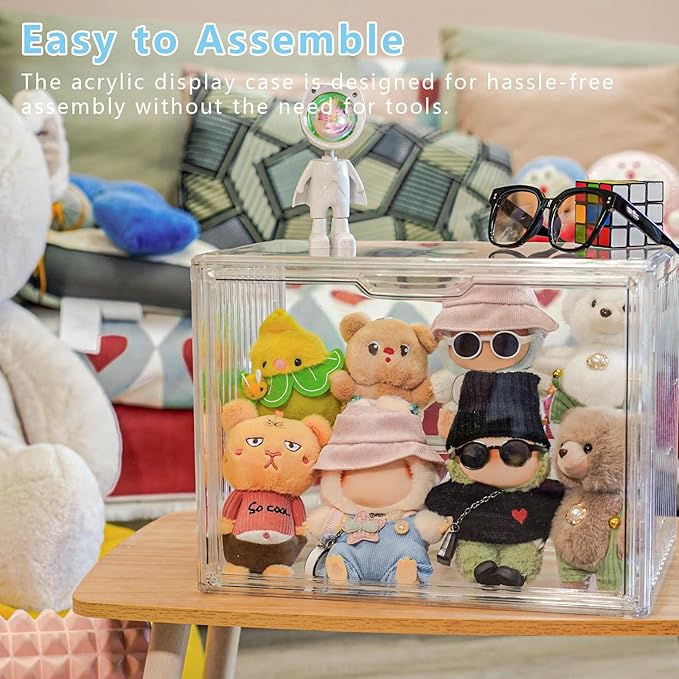 Clear Doll Storage Box Compatible with Labubu - Stackable Organizer for 15-17cm Dolls & Accessories, Transparent Display Case for Collectibles, Action Figures, and Toy Clothes