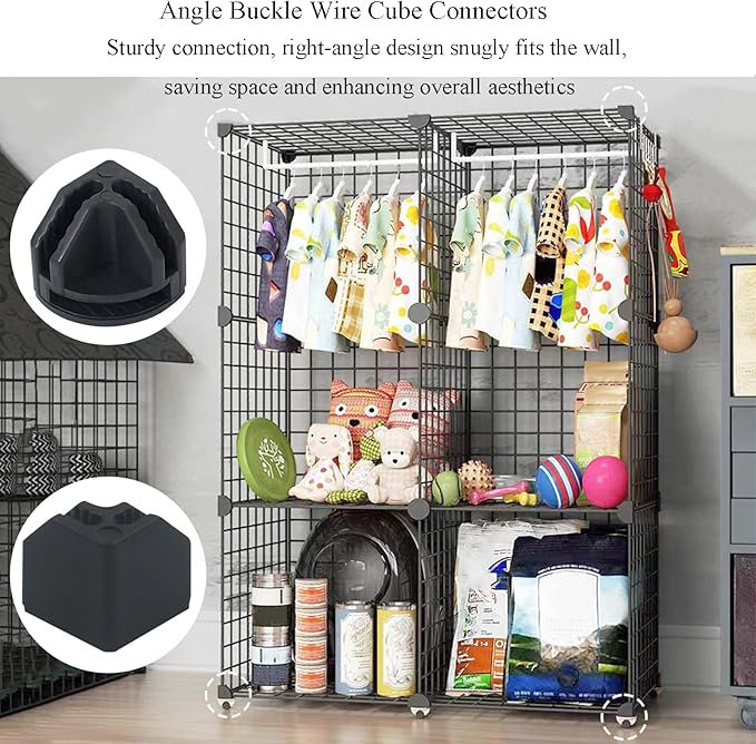 10Pcs Wire Cube Connectors, Black Wire Cube Storage Connectors Corner Wire Grid Cube Shelf Plastic Connectors Clips for Wire Cube Storage Shelving Unit and Modular Closet Organizer, SATONBEYI