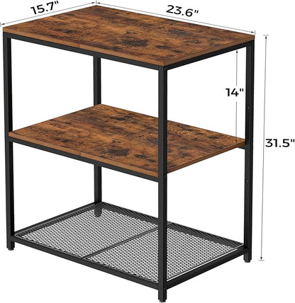 Kitchen Island with 3 Shelves, Kitchen Shelf with Large Workstation, Bakers Rack, Workbench, Metal Frame, Rustic Brown and Black