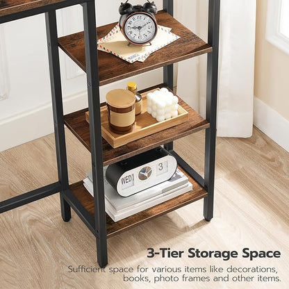 HOOBRO Console Table with Power Outlet, 63" Behind Sofa Table with Shelves, Narrow Entryway Table with Storage, Couch Table for Living Room, Hallway, Rustic Brown and Black BF164UXG01
