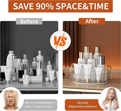 YCIA&DONE 360 Rotating Makeup Organizer and Storage for Vanity Countertop 1 Tier, High Capacity Cosmetic Skincare Perfume Organizers for Dresser Bathroom Fridge Lazy Susan (Clear White)