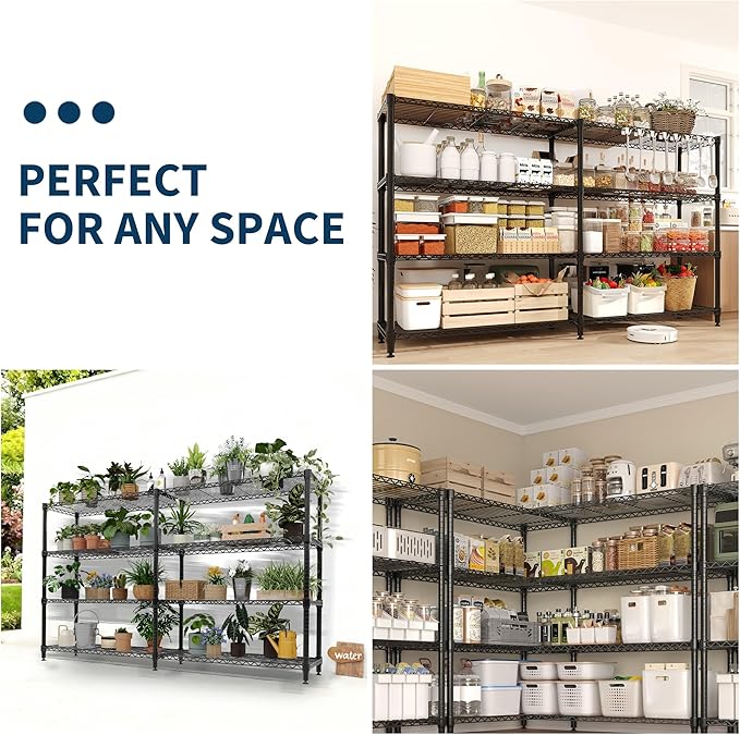 4-Tier Metal Storage Shelves, Adjustable Wire Shelving Unit for Garage, Pantry, Basement & Kitchen, Easy Assembly, 59" w x 13.8" d x 59.5" h, 265 Lbs Per Tier