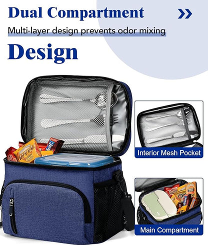 Insulated Lunch Bag for Men & Women, 9L Leakproof Lunch Box Soft Cooler Tote with 5 Pockets, 600D Oxford, EVA Lining, Adjustable Strap for Work, Picnic, Beach&Travel-Navy Blue