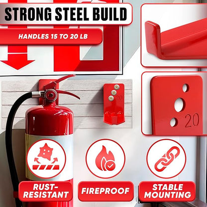 Fire Extinguisher Mount Brackets Set of 8, Heavy Duty Wall Mount Hook 2.36 x 1.57 x 2.36 in, Screws Anchors and Gaskets, Quick Install Holder, Supports up to 20 lb for Garage Workshop Home Cabinet Use