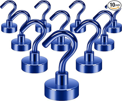 Neosmuk Magnetic Hooks, Heavy Duty 30lb+ Strong Magnet Hook for Cruise Cabins, Cruise Ship Essentials for Hanging, Metal Wall Refrigerator Hangers (Navyblue, 10 Pack)