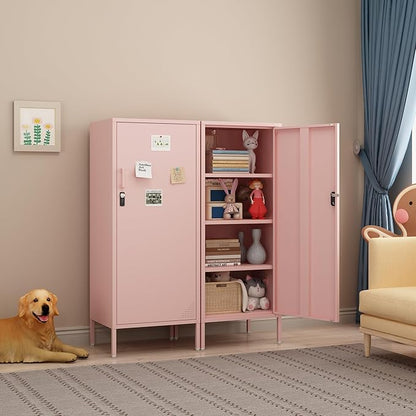 Metal Lokcer Cabinet (Pink, 19.69" D x 15.75" W x 49.21" H)