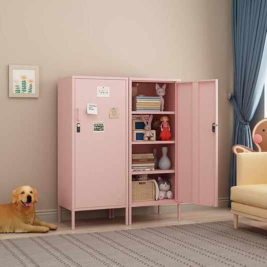 Metal Lokcer Cabinet (Pink, 19.69" D x 15.75" W x 49.21" H)
