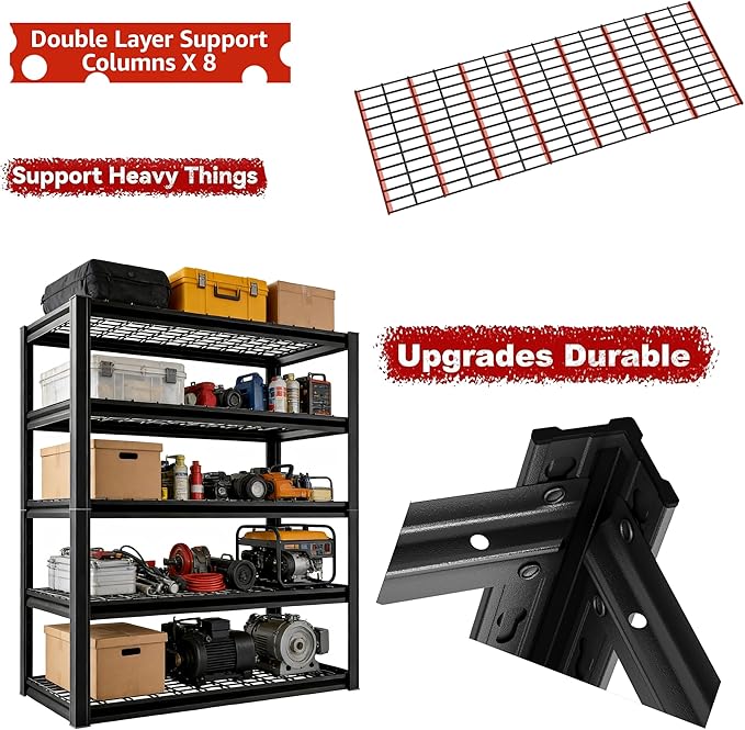 35" W Father&I 5-Shelf Industrial Adjustable Heavy-Dudy Tall Metal Garage Storage Shelves Shelving Units/Steel Wire Rack System (Commercial) for Basement/Shop, 72" H*35" W*15.7" D, Black