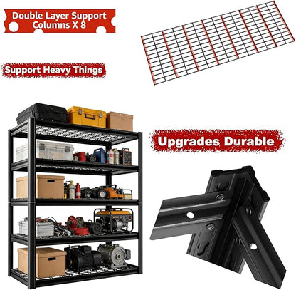 35" W Father&I 5-Shelf Industrial Adjustable Heavy-Dudy Tall Metal Garage Storage Shelves Shelving Units/Steel Wire Rack System (Commercial) for Basement/Shop, 72" H*35" W*15.7" D, Black