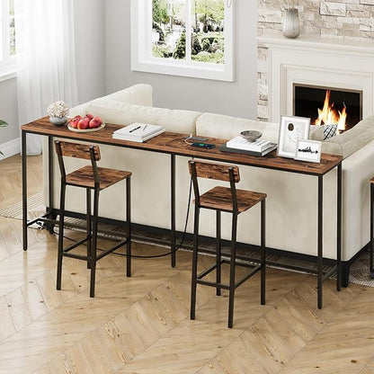 78.7" Console Table with Power Outlet, 11.8" Wide Narrow Sofa Table, Industrial Entryway Table with USB Ports, Behind Couch for Entryway, Hallway, Foyer, Living Room, Rustic Brown CTHR320E01